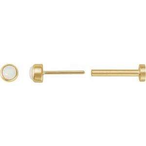 14K Yellow Gold Cabochon Natural White Opal Stud Earring – image 3