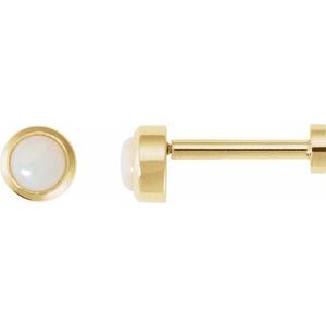 14K Yellow Gold Cabochon Natural White Opal Stud Earring
