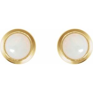 14K Yellow Gold Cabochon Natural White Opal Stud Earring – image 2