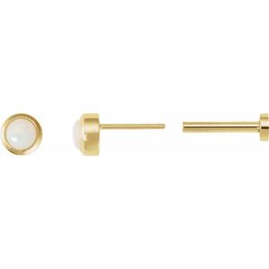 14K Yellow Gold Cabochon Natural White Opal Stud Earring – image 3