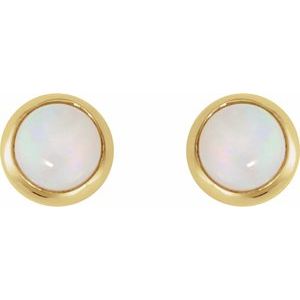 14K Yellow Gold Cabochon Natural White Opal Stud Earring – image 2