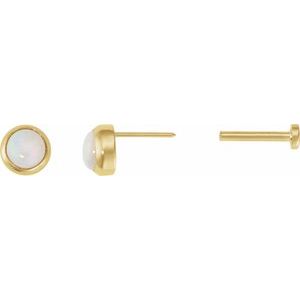 14K Yellow Gold Cabochon Natural White Opal Stud Earring – image 3