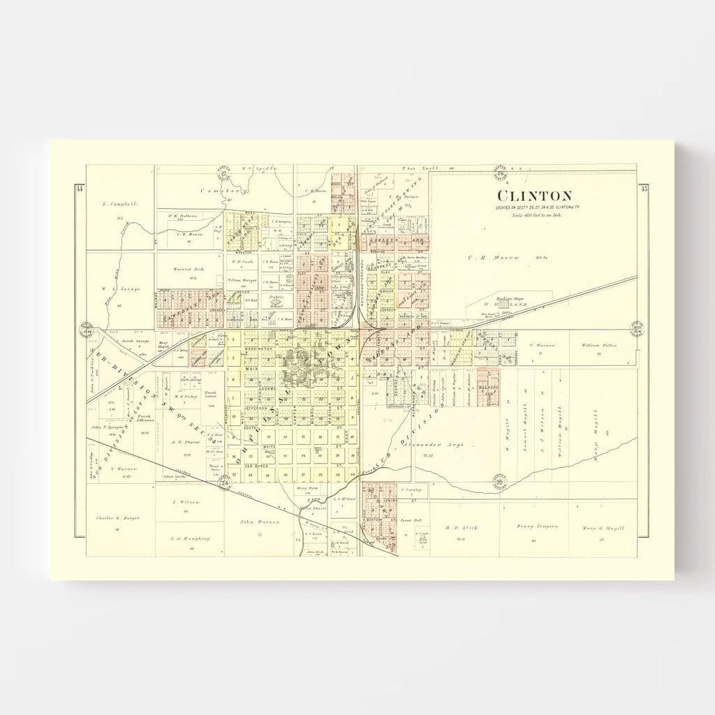 Vintage Map of Clinton, Illinois 1894