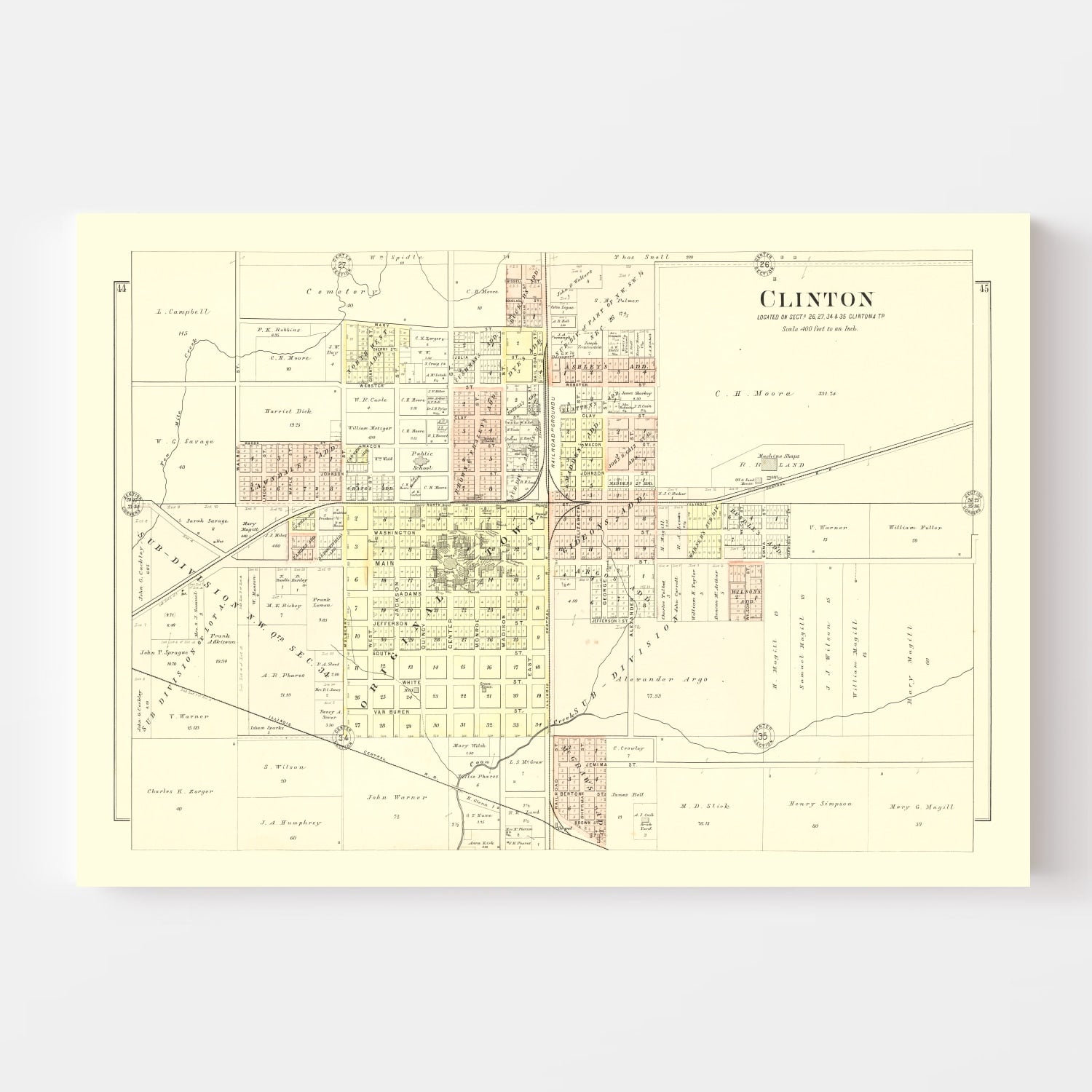 Vintage Map of Clinton, Illinois 1894