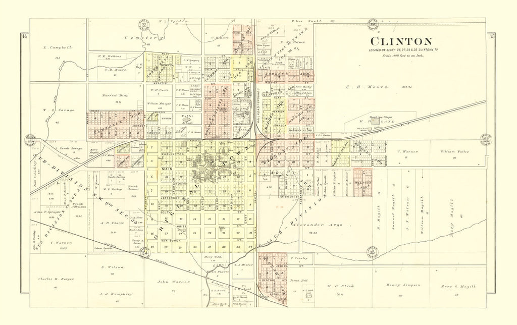 Vintage Map of Clinton, Illinois 1894
