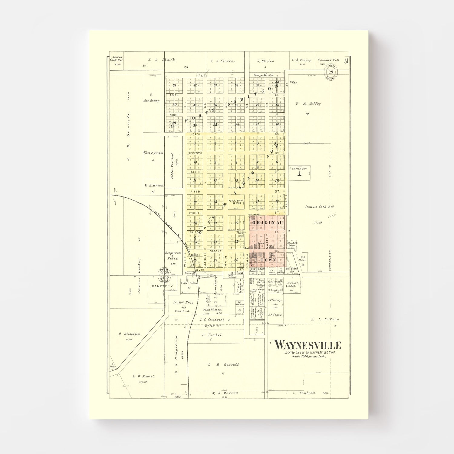 Vintage Map of Waynesville, Illinois 1894
