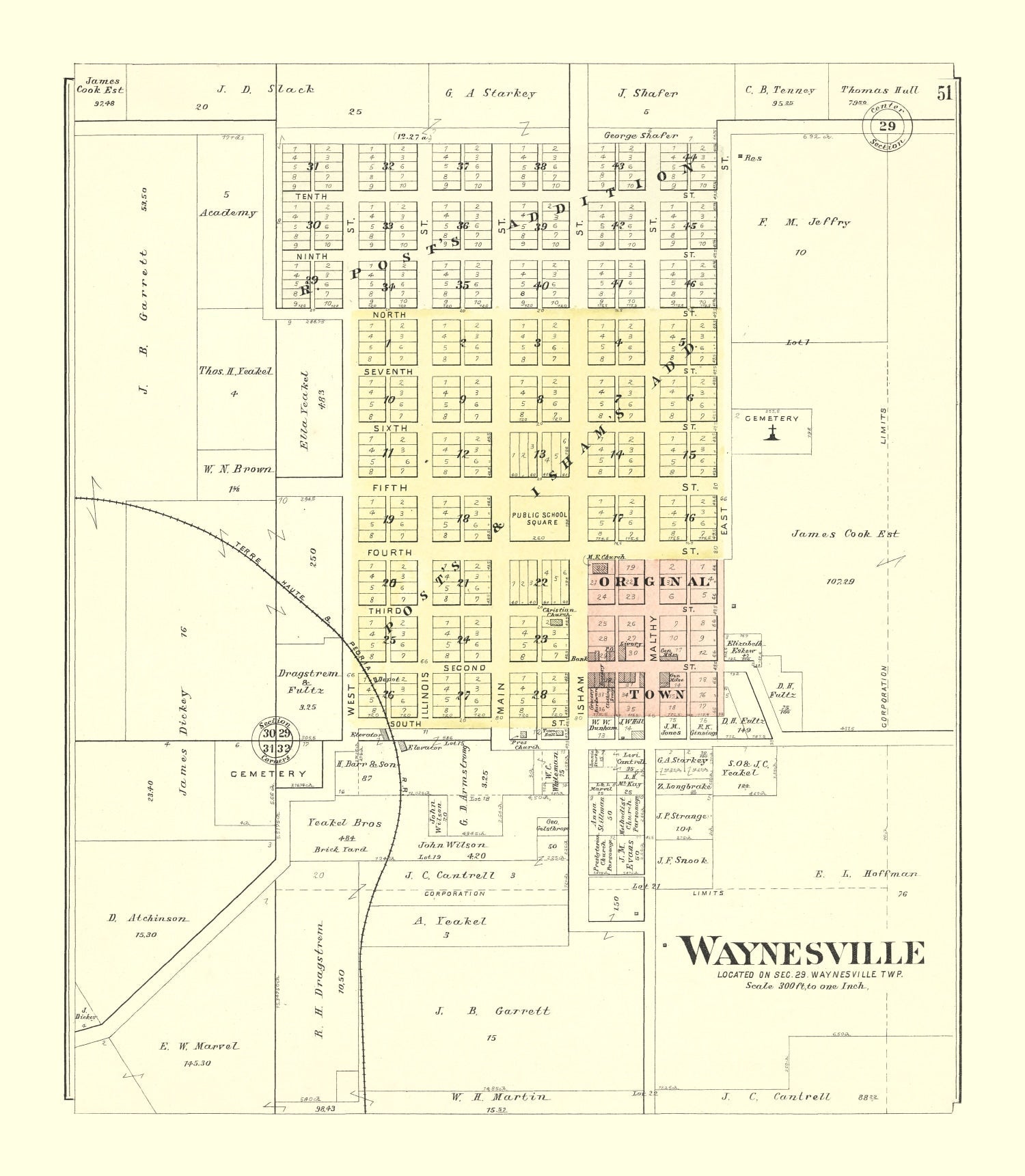 Vintage Map of Waynesville, Illinois 1894
