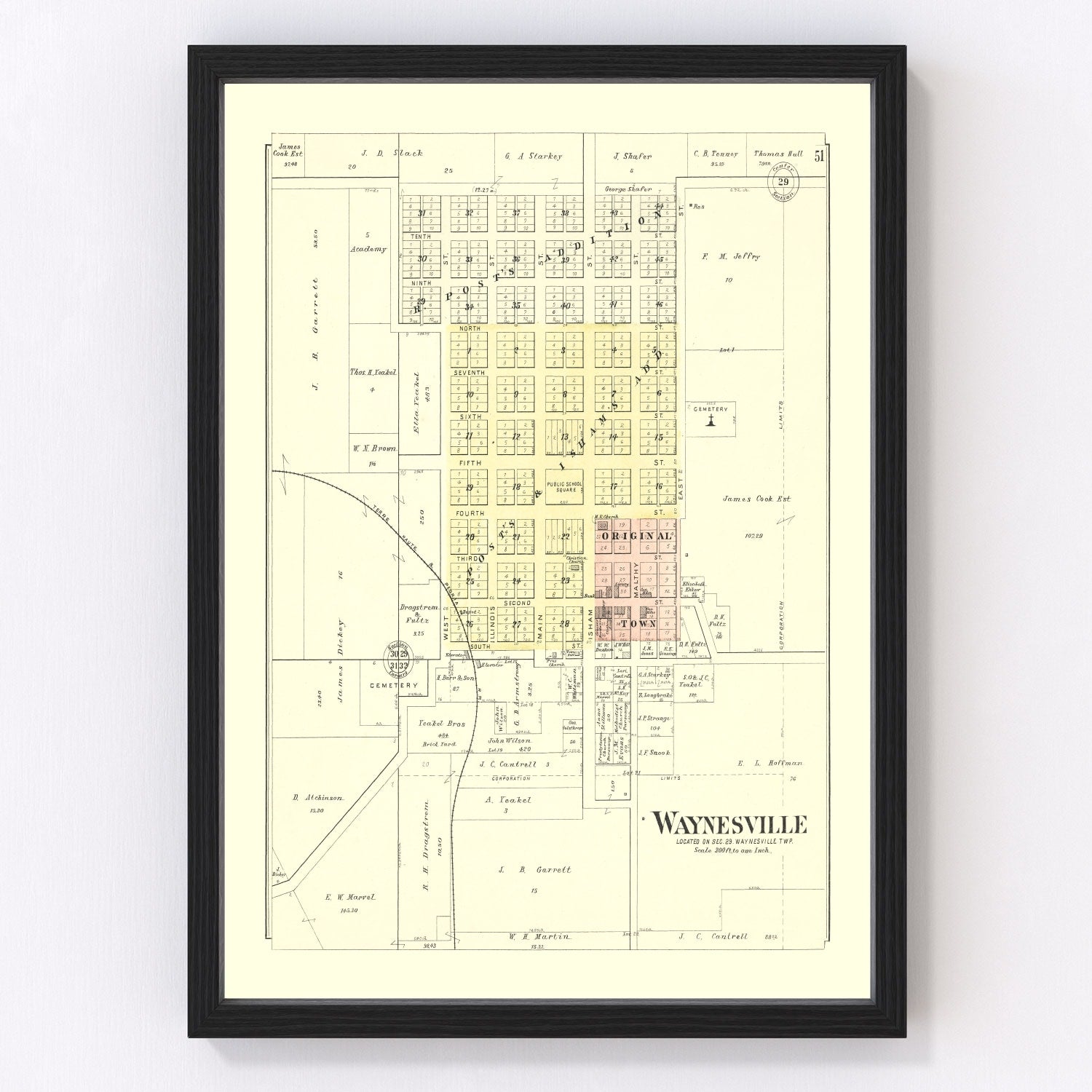 Vintage Map of Waynesville, Illinois 1894