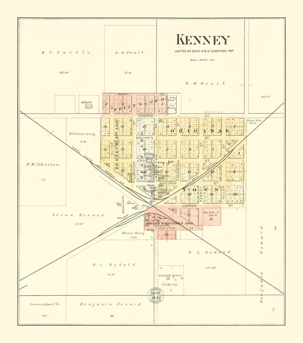 Vintage Map of Kenney, Illinois 1894