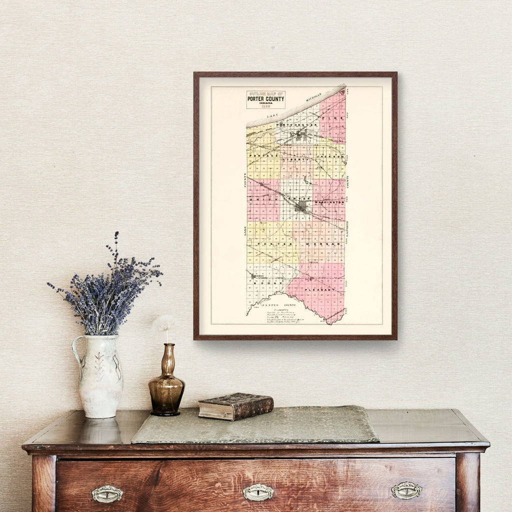Vintage Map of Porter County, Indiana 1895