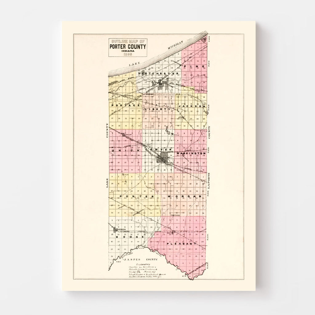 Vintage Map of Porter County, Indiana 1895
