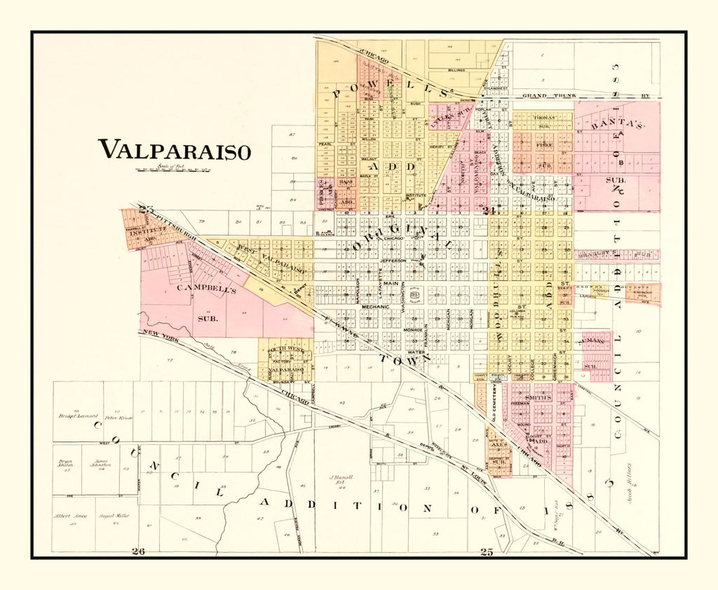 Vintage Map of Valparaiso, Indiana 1895