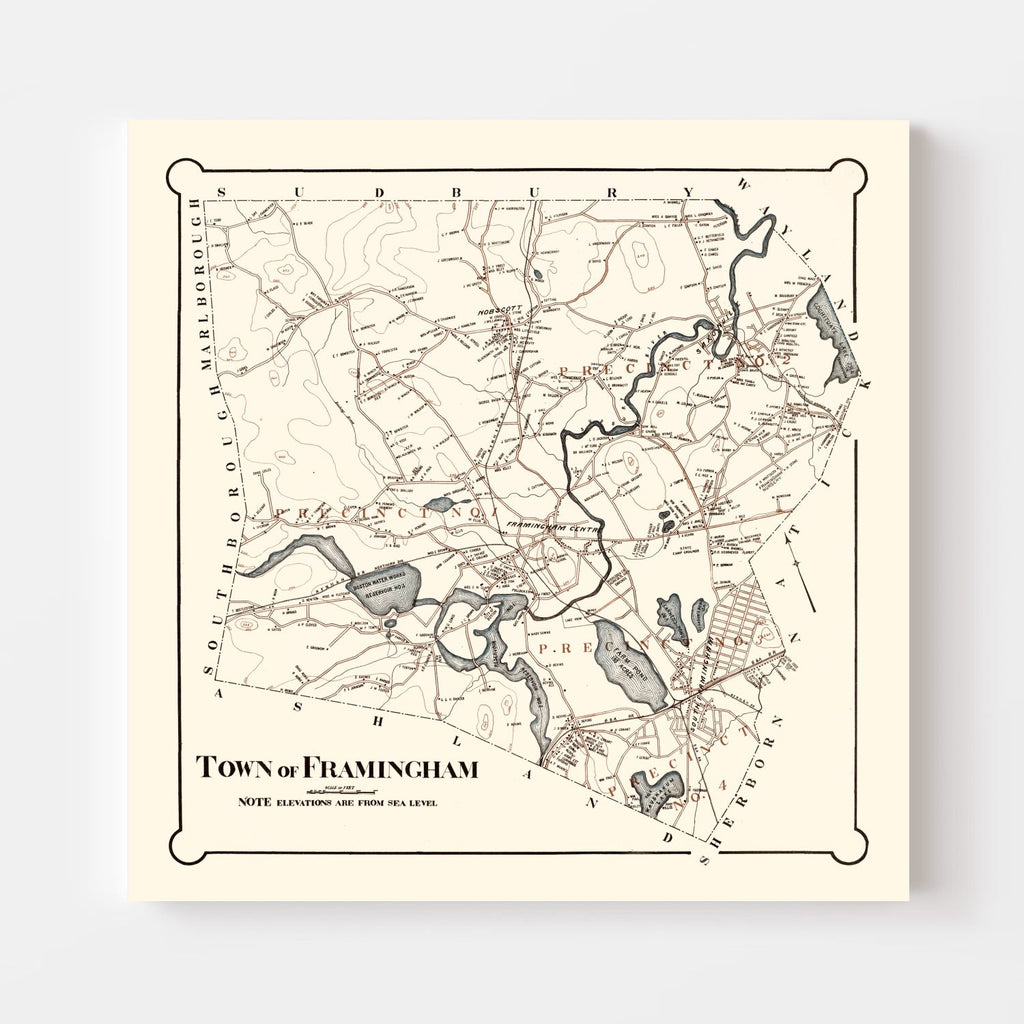 Vintage Map of Framingham, Massachusetts 1895