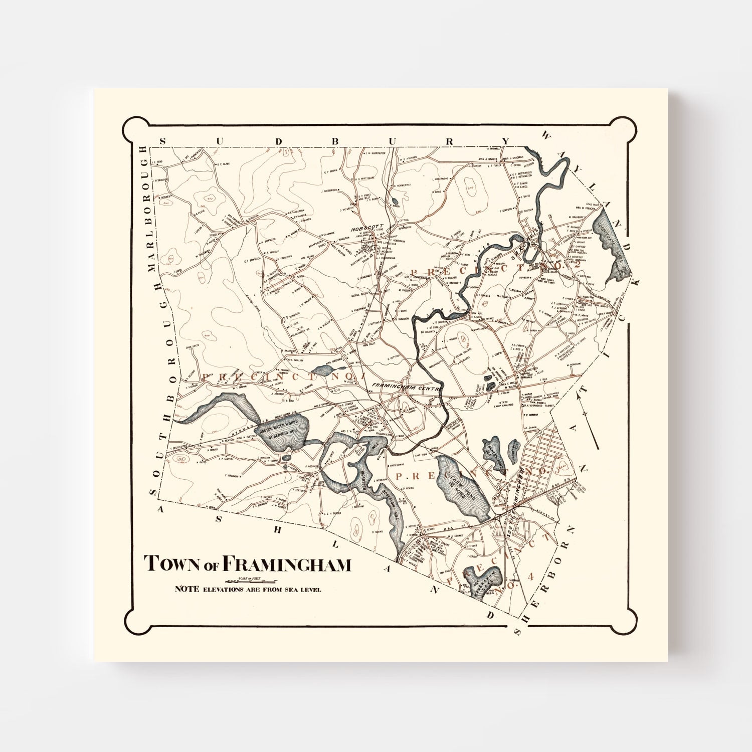 Vintage Map of Framingham, Massachusetts 1895