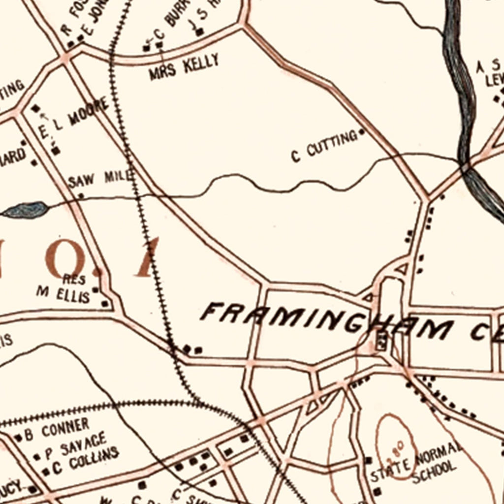 Vintage Map of Framingham, Massachusetts 1895