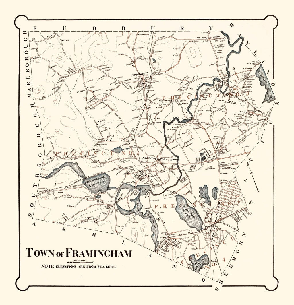 Vintage Map of Framingham, Massachusetts 1895