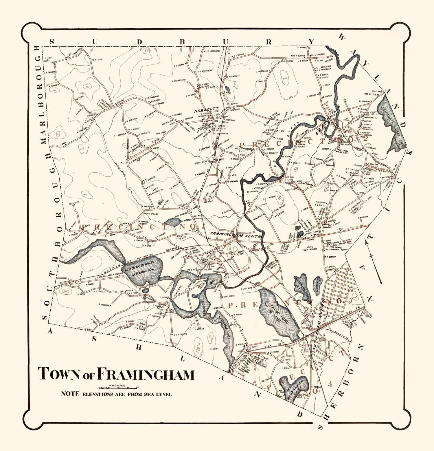 Vintage Map of Framingham, Massachusetts 1895