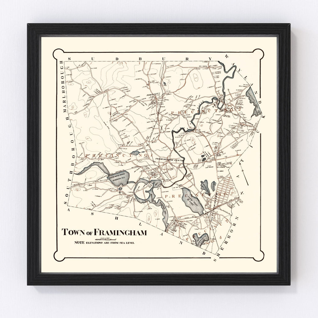 Vintage Map of Framingham, Massachusetts 1895