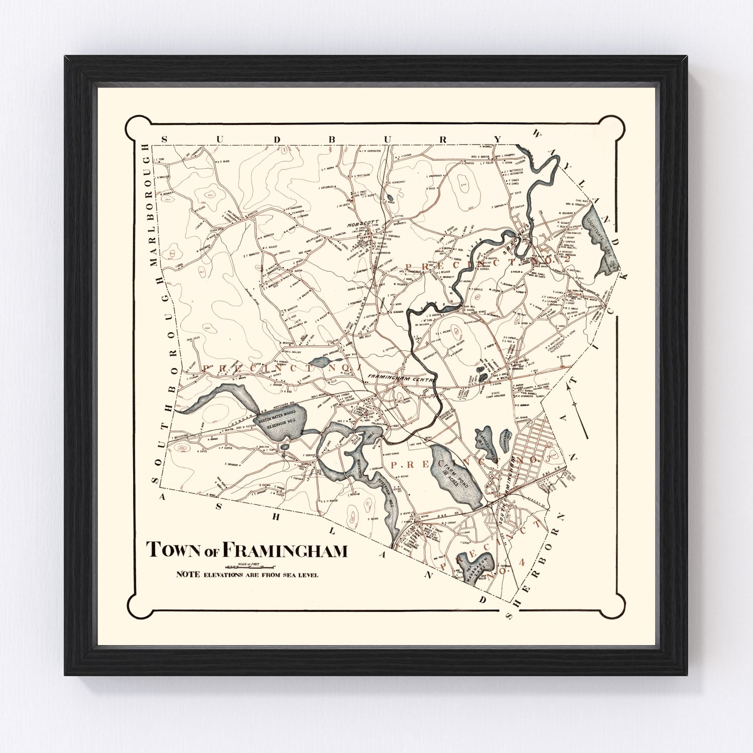 Vintage Map of Framingham, Massachusetts 1895