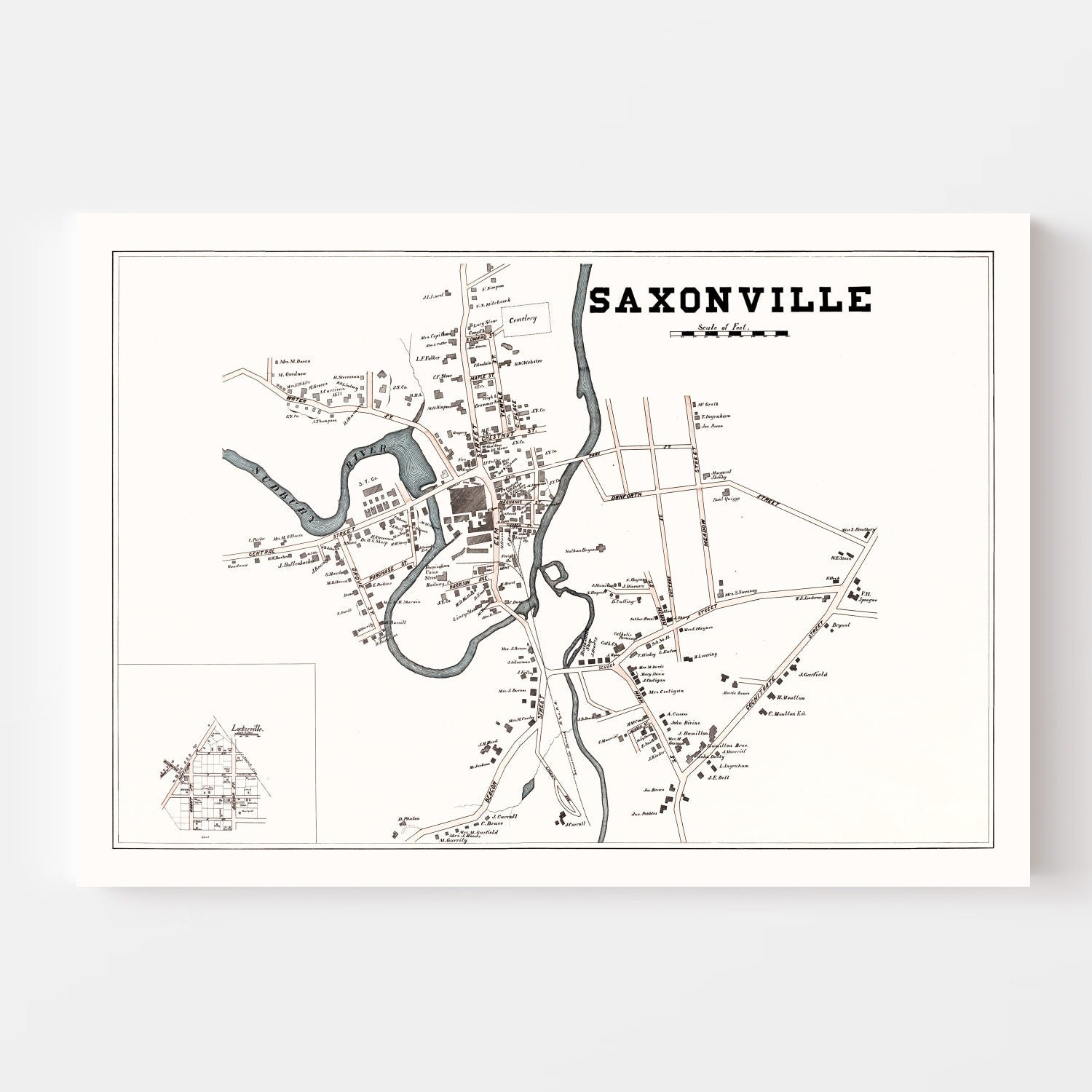 Vintage Map of Saxonville, Massachusetts 1895