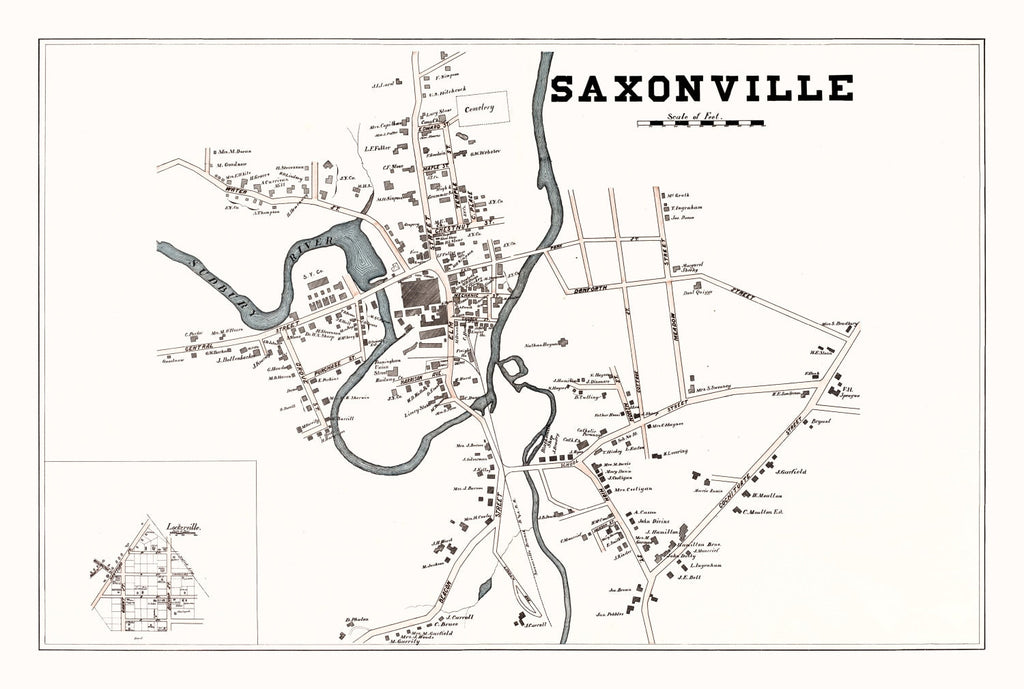 Vintage Map of Saxonville, Massachusetts 1895