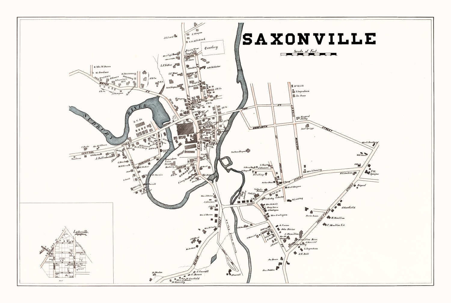 Vintage Map of Saxonville, Massachusetts 1895