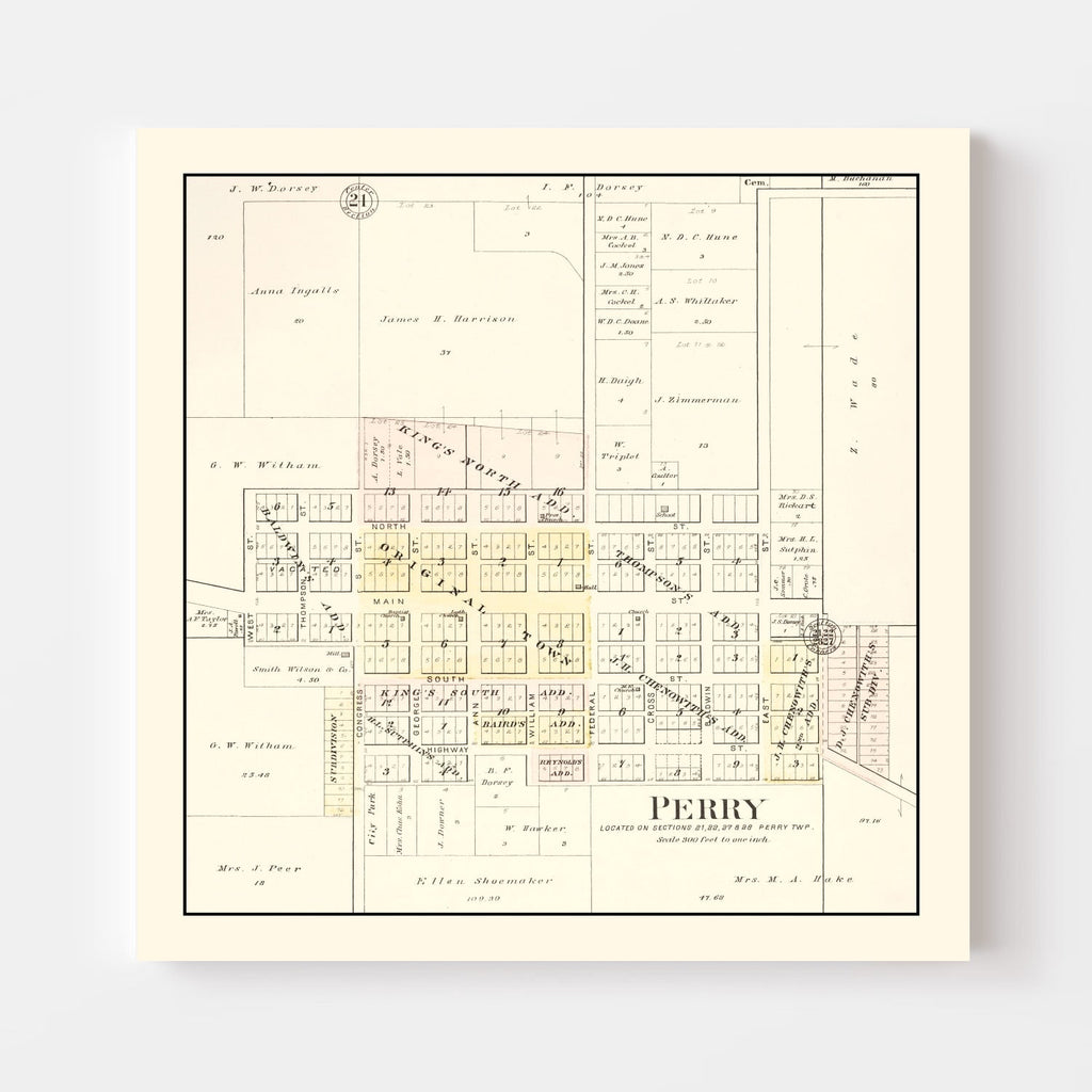 Vintage Map of Perry, Illinois 1895