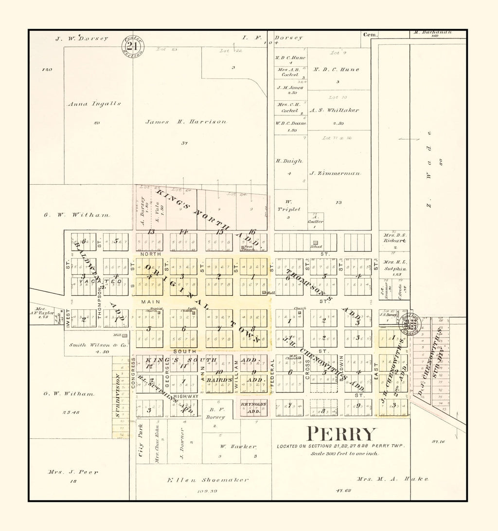 Vintage Map of Perry, Illinois 1895