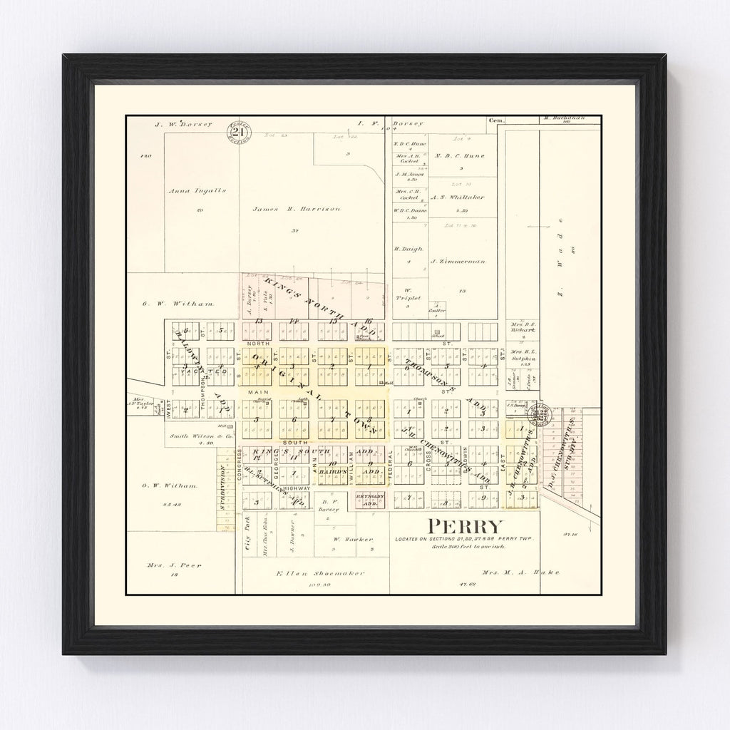 Vintage Map of Perry, Illinois 1895