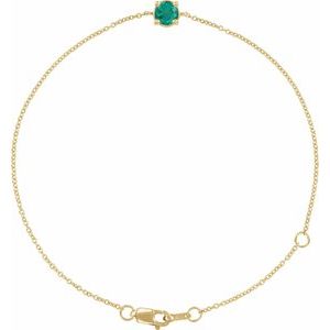 14K Yellow Gold Natural Emerald  6 1/2-7-1/2" Bracelet