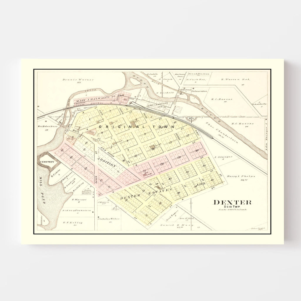 Vintage Map of Dexter, Michigan 1895