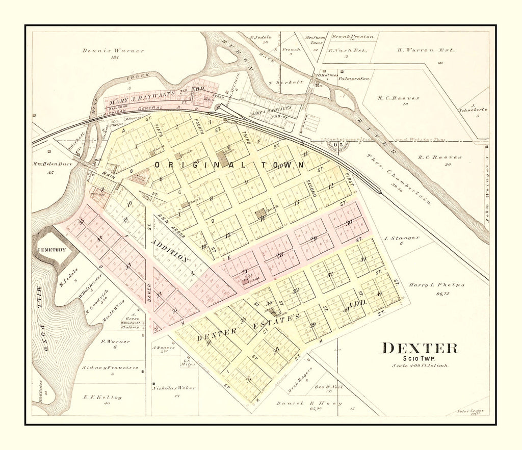 Vintage Map of Dexter, Michigan 1895