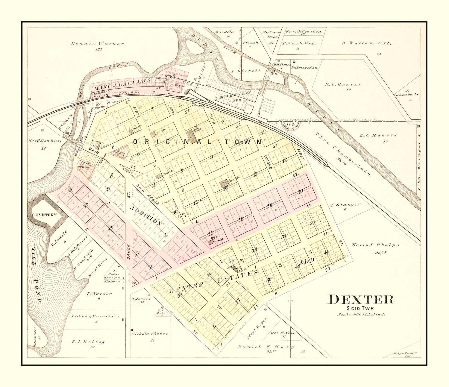 Vintage Map of Dexter, Michigan 1895