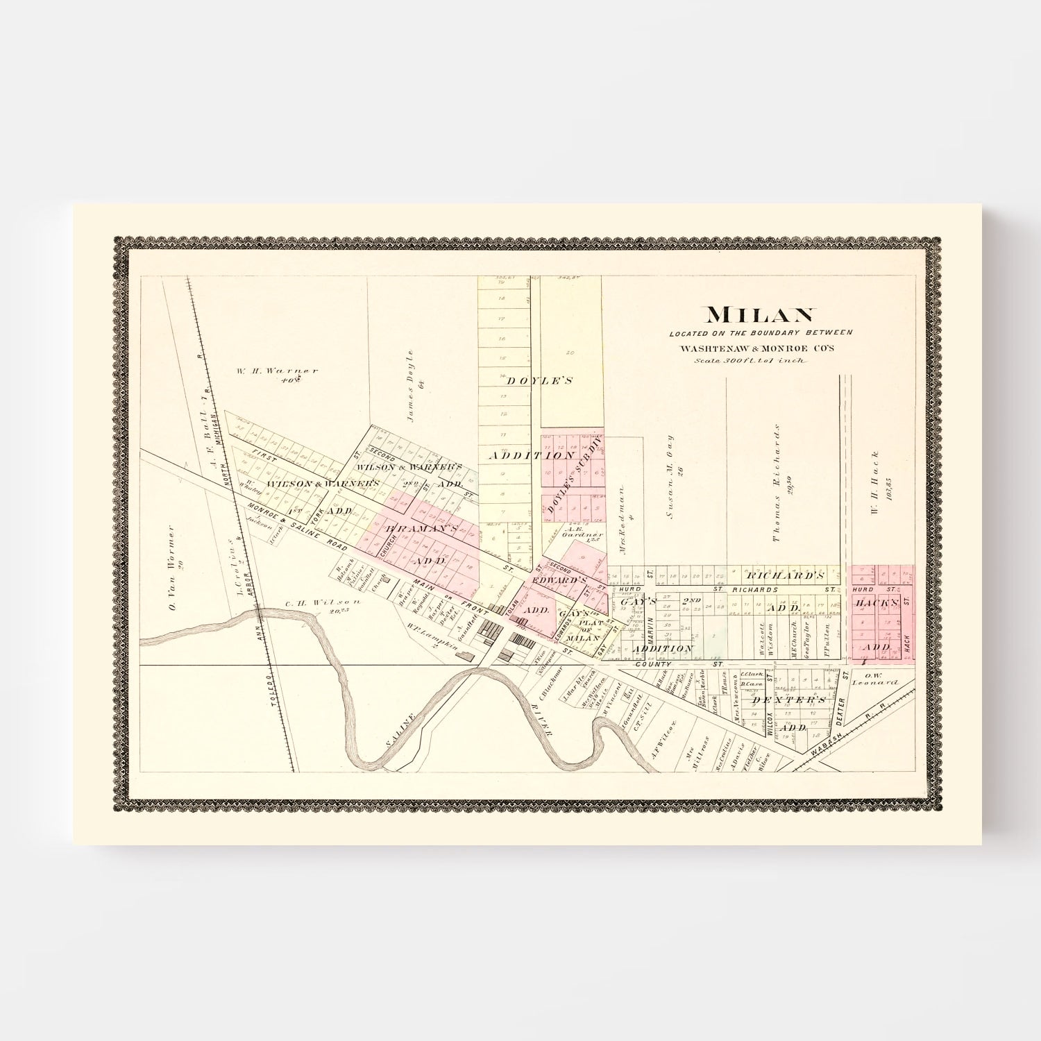 Vintage Map of Milan, Michigan 1895