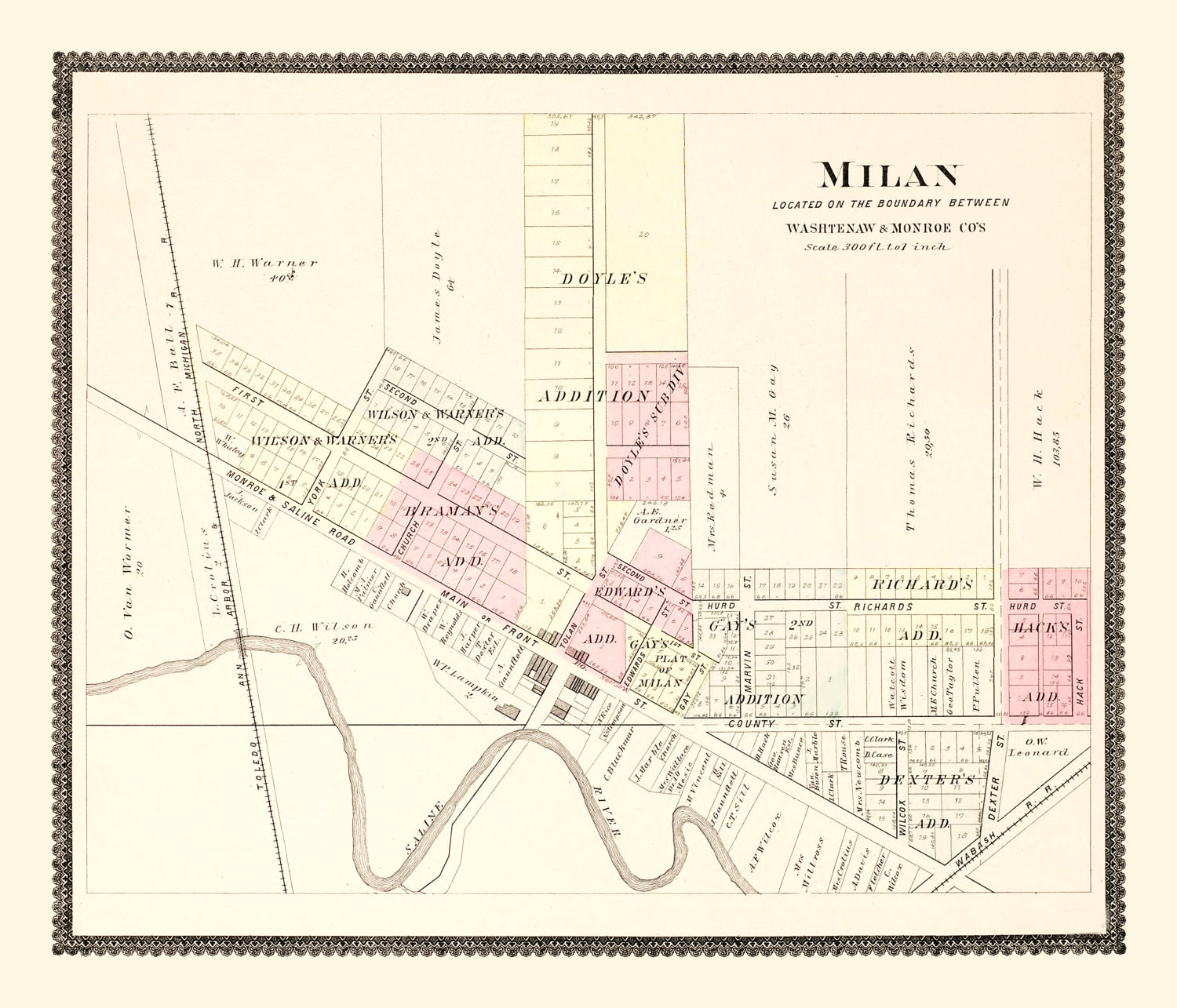 Vintage Map of Milan, Michigan 1895