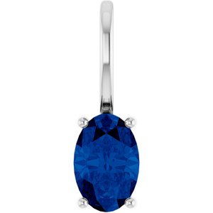 Sterling Silver 6x4 mm Lab-Grown Blue Sapphire Charm/Pendant