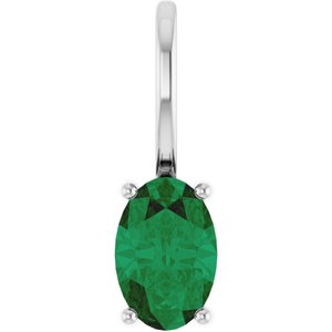 14K White Gold 6x4 mm Natural Emerald Charm/Pendant