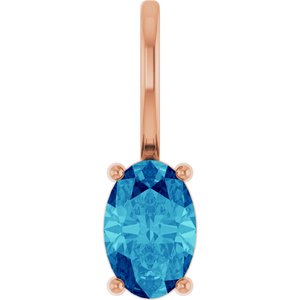 14K Rose Gold 6x4 mm Natural Blue Zircon Charm/Pendant