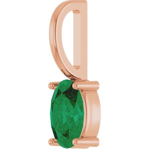 14K Rose Gold 6x4 mm Lab-Grown Emerald Charm/Pendant – image 2