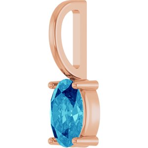 14K Rose Gold 6x4 mm Natural Blue Zircon Charm/Pendant – image 2
