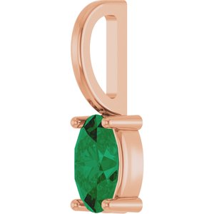 14K Rose Gold 5x3 mm Lab-Grown Emerald Charm/Pendant