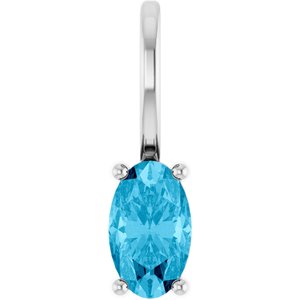 14K White 5x3 mm Natural Aquamarine Charm/Pendant