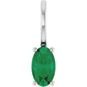 14K White 5x3 mm Lab-Grown Emerald Charm/Pendant