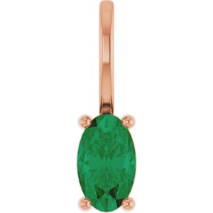 14K Rose 5x3 mm Natural Emerald Charm/Pendant