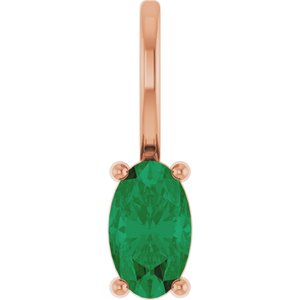 14K Rose Gold 5x3 mm Lab-Grown Emerald Charm/Pendant