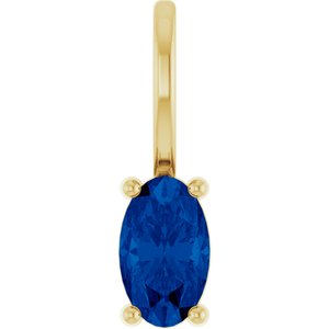 14K Yellow Gold 5x3 mm Lab-Grown Blue Sapphire Charm/Pendant