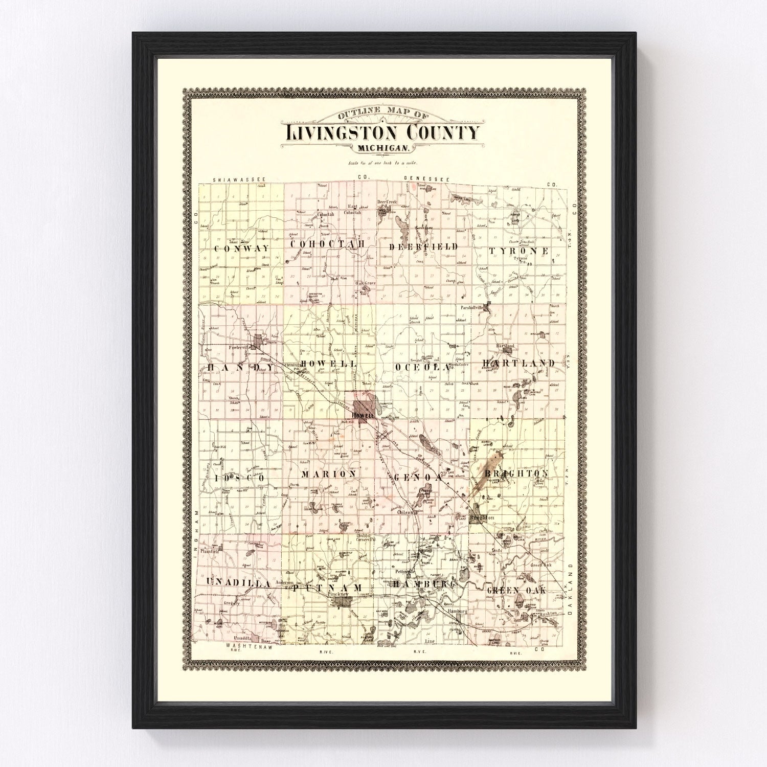 Vintage Map of Livingston County, Michigan 1895