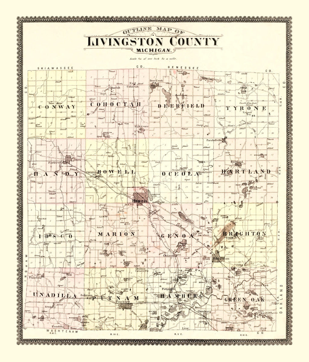 Vintage Map of Livingston County, Michigan 1895