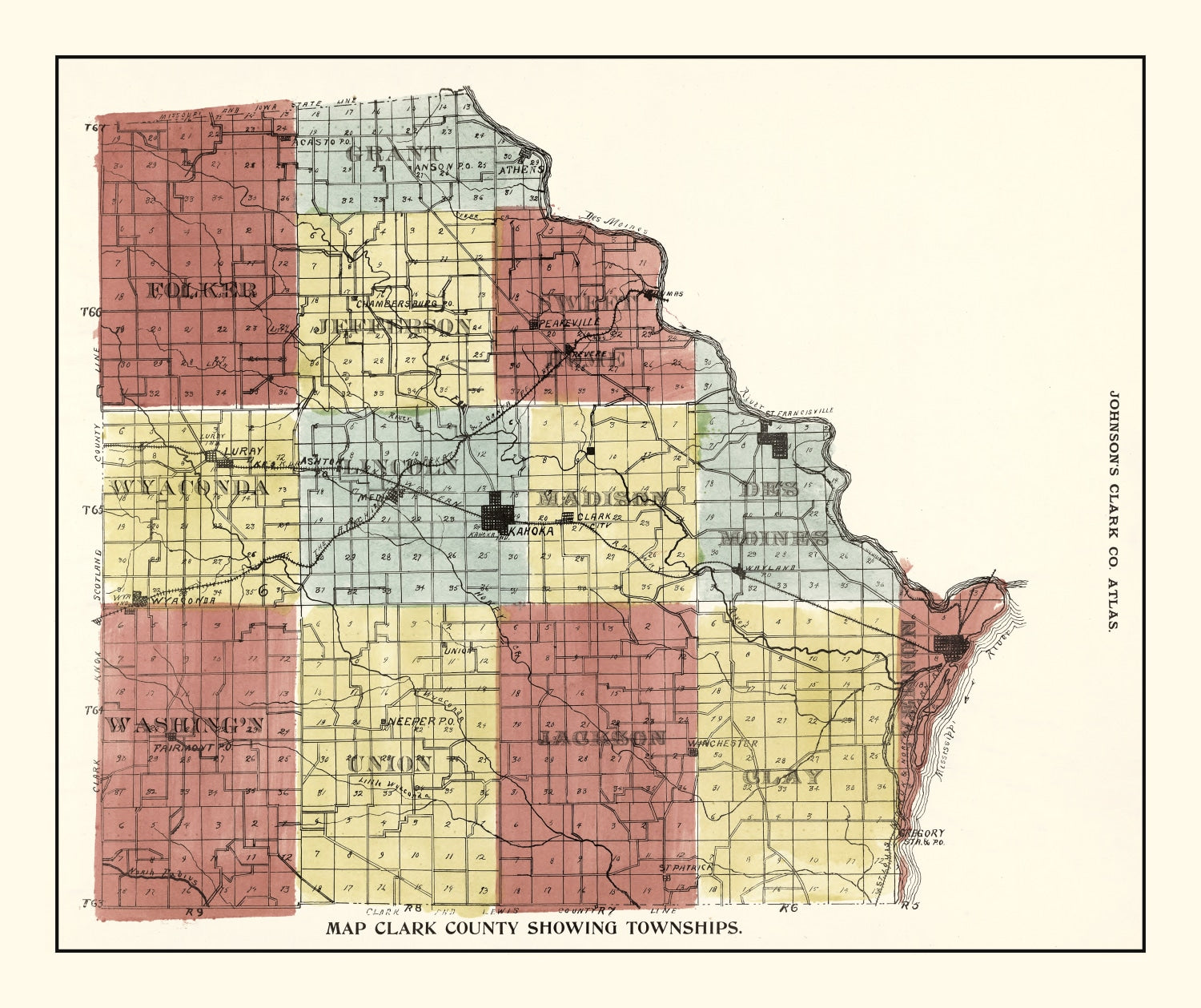 Vintage Map of Clark County, Missouri 1896