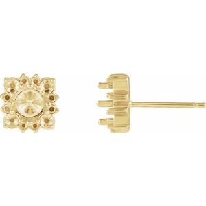 14K Yellow Gold 3 mm Round 4-Prong Halo-Style Earring Mounting